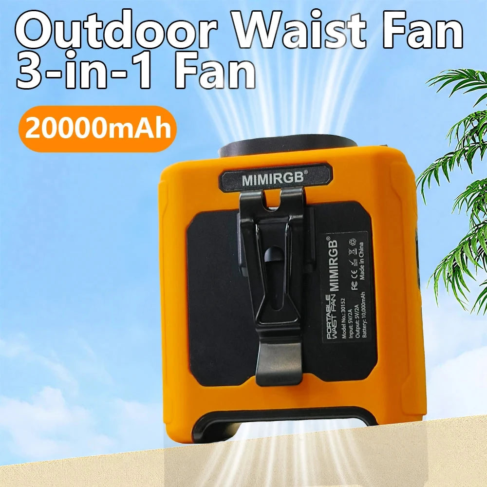 Hands-Free Waist Fan with Power Bank & Flashlight – 5 Speeds